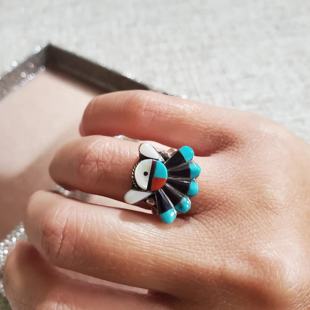 Vintage Native American Kachina Sterling Inlay Ring